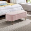Storage Ottoman Bench For End Of Bed Gold Legs, Modern Gray Faux Fur Entryway Bench Upholstered Padded With Storage For Living Room Bedroom - Pink - Image 5