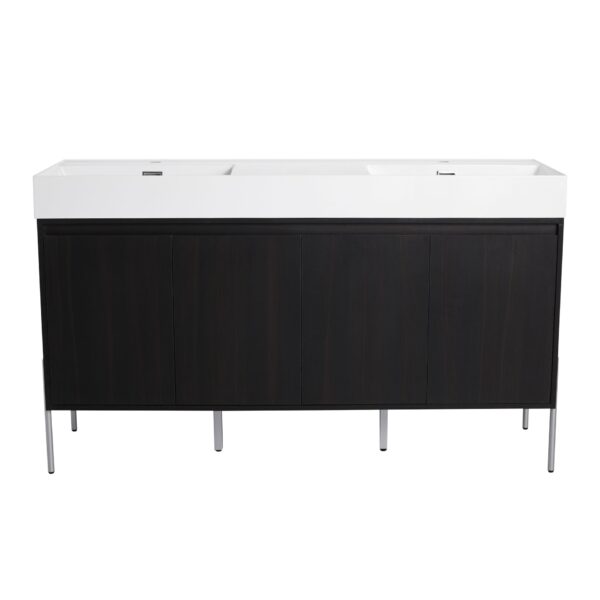 Deluxe 60" Freestanding Bathroom Vanity With Resin Double Sink - Dark Oak