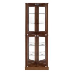 Corner Curio Dispaly Cabinet With Lights, Adjustable Tempered Glass Shelves, Mirrored Back (E26 Light Bulb Not Included) - Walnut