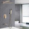 Luxury Bathroom Shower System With 12" Rain Shower Head Handheld Mixer - Brushed Gold - Image 2