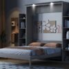 Queen Size Murphy Wall Bed With Shelves And LED Lights - Gray - Image 19