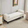 Elegant Upholstered Bench, Daybed, Ottoman With Wood Legs & 2 Bolster Pillows For End Of Bed, Bedroom, Living Room, Entryway - Ivory - Image 5