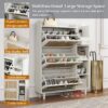 Natural Bohemia Style Shoe Cabinet, Shoe Rack Cabinet With 3 Rattan Flip Drawers, 3 Square Shelves And 1 Storage Drawer, Shoe Organizer With Mulit Storage Space And Hooks For Hallway, Entryway - White - Image 6