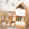 Versatile Children's Bookshelf With House Shaped Design Multifunctional Storage - Burly Wood - Image 2