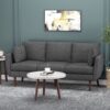 Diaphanous - Upholstered 3 Seater Sofa With 2 Accent Pillows And Wood Legs - Charcoal - Image 2