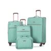4 Piece Set (16/20/24/28), Softshell Suitcase Spinner Wheels Terylene Luggage Sets Carry On Suitcase Luggage Lightweight Durable Suitcase - Green - Image 4