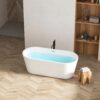 Freestanding Bathtub, Modern & Contemporary Design Soaking Tub With Toe-Tap Drain In Chrome And Classic Slotted Overflow - Glossy White - Image 4
