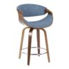 Curvini - Mid-Century Modern Counter Stool (Set of 2) - Walnut / Blue - Image 2