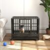 Pawhut - 36" Heavy Duty Dog Crate Metal Cage Kennel With Lockable Wheels, Double Door And Removable Tray - Gray - Image 5