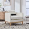 Wide Modern Farmhouse Performance Accent Chair With Natural Wood Legs, Wood Base Reading Armchair Single Sofa With 2 Bolster Pillows For Living Room Offices And Lounge - Ivory - Image 9
