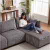 Multi Module Combination Style Sofa For Living Room And Other Lounge Spaces, Modern Minimalist Corduroy Combination Sofa With 2 Comfort Cushions With USB & C Charging Ports, 2 Sets - Gray - Image 10