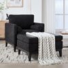 Farmhouse Upholstered Accent Chair With Ottoman Wood Base, Reversible Lid Coffee Table For Living Room Or Office - Black - Image 8