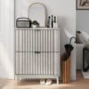 Shoe Cabinet With 2 Flip Drawers, Fluted Shoe Storage Cabinet For Entryway, Free Standing Shoe Storage Organizer With Wave Doors For Heels, Boots, Slippers In Hallway, Living Room - Gray - Image 4