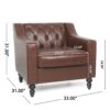 Contemporary Club Chair With Button Tufting And Birch Wood Legs - Dark Brown - Image 3