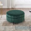 Upholstered Round Ottoman With Reversible Lid, Velvet Storage Stool, Channel Tufted Pumpkin Shape Footstool For Living Room, Bedroom And Office - Green - Image 4
