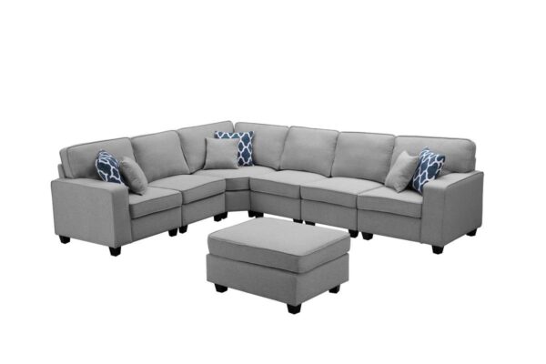 Casanova - 7 Piece Modular L-Shape Sectional Sofa With Ottoman - Light Gray