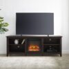 Modern Transitional Wood 70" Fireplace TV Stand For 80" TVs With 2 Shelves - Espresso - Image 5