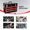 Portable 20" Steel Tool Box With 3 Drawers And Metal Latch Closure - Black / Red - Image 9