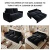 Pull Out Sofa Bed, 3 Seat Convertible Sleeper Sofa With 2 In 1 Pillow And Blanket Set Multifunctional Velvet Loveseat Bed - Black - Image 17