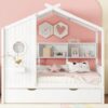 Twin Size House Bed With Trundle, Modern Design For Kids With Storage Shlef - White - Image 18