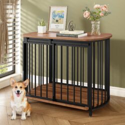 Furniture Style Dog Crate For Small And Medium Dogs, Wooden Cage Indoor Kennel Furniture, Modern Dog Crate End Table With Double Doors - Brown