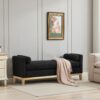 Elegant Upholstered Bench Daybed Ottoman With Nature Wood Legs & Bolster Pillows - Black Boucle - Image 4
