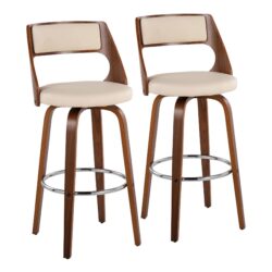 Cecina - Mid-Century Modern Barstool With Swivel (Set of 2) - Walnut / Cream