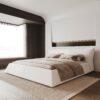 King Size Upholstered Platform Bed With Special Shaped Velvet Headboard, Metal & Solid Wood Frame - Cream - Image 5