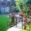 Metal Garden Arch With Gate High Climbing Plants Support Rose Arch Outdoor - Black - Image 8