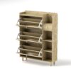 Natural Bohemia Style Shoe Cabinet, Shoe Rack Cabinet With 3 Rattan Flip Drawers, 3 Square Shelves And 1 Storage Drawer, Shoe Organizer With Mulit Storage Space And Hooks For Hallway, Entryway - Natural - Image 10