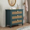 3 Drawer Cabinet - Natural Rattan, Suitable For Bedroom - Green - Image 4