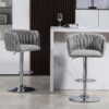 360 Degree Swivel Bar Stools Adjustable Counter Height Bar Chairs With Woven Back & Footrest, Silver Chromed Bar Stools For Kitchen Island (Set of 2) - Gray - Image 9