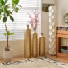 Floor Metal Vases Decorated White Metal Vases (Set of 3) Gorgeous Home Decoration Large Glazed Metal Vases - Golden - Image 5