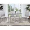5 Piece Wooden Dining Table Set, Kitchen Table Set With A Rectangular Table And 4 Upholstered Chairs, Wooden Dining Room Table With Crystal Decoration And Chairs Set - Silver Gray - Image 2