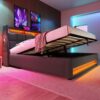 Full Size Upholstered Platform Bed With A Hydraulic Storage System, LED And USB Charging (Without Mattress) - Gray - Image 11
