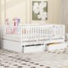 Full Size Daybed With Fence Guardrails And 2 Drawers, Convertible Floor Bed & Daybed - White - Image 18