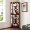 6 Shelf Corner Curio Display Cabinet With Lights, Mirrors And Adjustable Shelves (E26 Light Bulb Not Included) - Cherry - Image 5