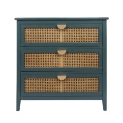 3 Drawer Cabinet - Natural Rattan, Suitable For Bedroom - Green