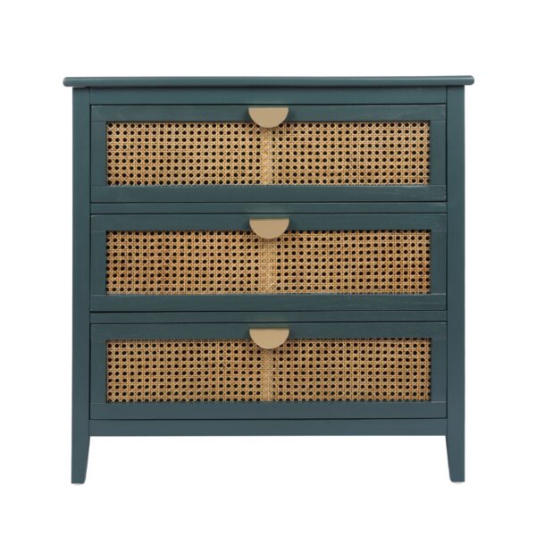 3 Drawer Cabinet - Natural Rattan, Suitable For Bedroom - Green
