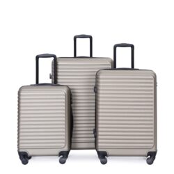 3 Piece Luggage Sets Lightweight Suitcase With Two Hooks, Spinner Wheels, Tsa Lock, (20/24/28) - Gold