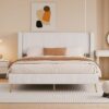 Queen Size Platform Bed With Legs, Frame And Tufted Headboard - Beige - Image 10