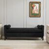 Elegant Upholstered Bench, Daybed, Ottoman With Wood Legs & 2 Bolster Pillows For End Of Bed, Bedroom, Living Room, Entryway - Black - Image 3