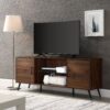 Mid-Century Modern 2 Door 60" TV Stand For 65" TVs With Glass Shelf - Dark Walnut - Image 6