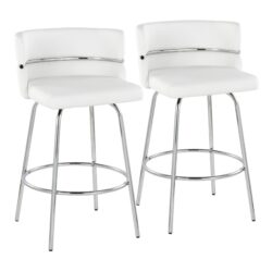 Cinch - Contemporary Fixed Height Counter Stool With Swivel With Round Footrest (Set of 2) - Chrome / White