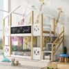 Twin Over Twin House Bunk Bed With White Storage Staircase And Blackboards - White - Image 23