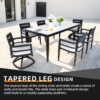 7 Pieces Modern Outdoor Patio Dining Set, Rectangular Dining Table, 4 Chairs & 2 Swivel Rockers, Sunbrella Cushions - Ember Black / White - Image 9