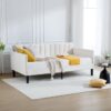 Elena - Twin Upholstered Daybed, Ribbed Tufted Backrest - Beige - Image 11