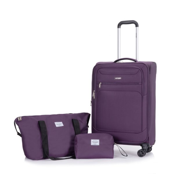 3 Piece Set (18/Travelbag/Toiletry Bag), Softshell Suitcase Spinner Wheels Terylene Polyester Luggage Sets Carry On Suitcase Luggage Lightweight Durable Suitcase - Purple