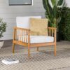Contemporary Cushioned Eucalyptus Wood Patio Accent Chair - Brown - Image 4