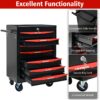 Rolling Metal Tool Chest With 7 Drawers, Steel Storage Cabinet With Ball Bearing Slides - Black / Red - Image 7